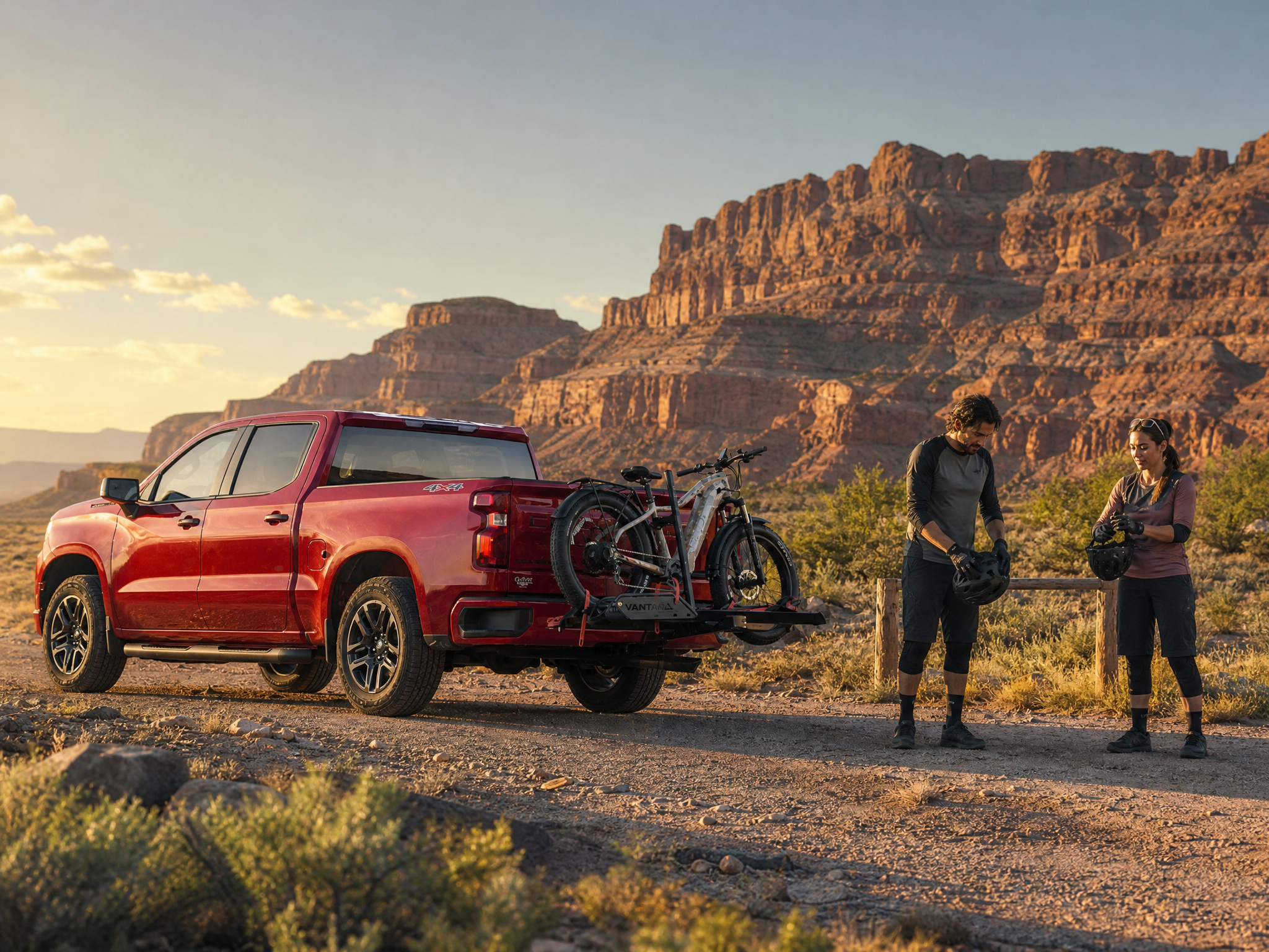 VANTANA rack and e-bikes at a desert trailhead